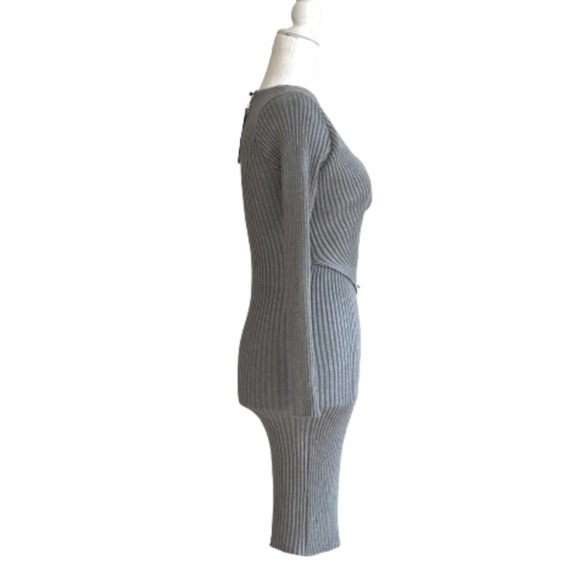 Tam Ware Dress Gray Ribbed Knit V Neck Long Sleeve Sweater Bodycon Dress Small - Picture 7 of 12